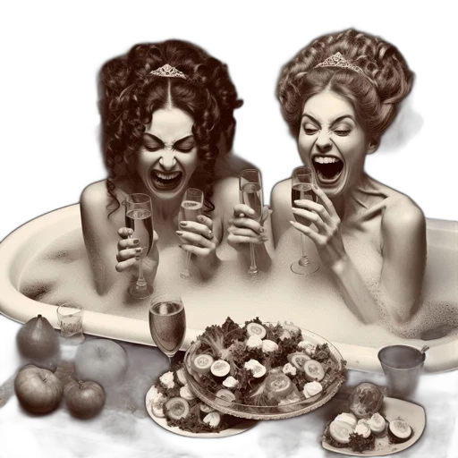 food, jewelry, concept art, photorealistic, two, women, enjoy, laughter transparent PNG cut-out