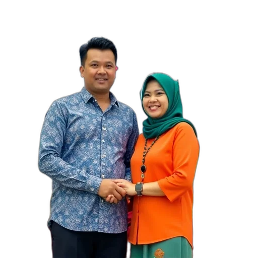 staff, man, woman, standing, front, backdrop, banner, reads transparent PNG cut-out