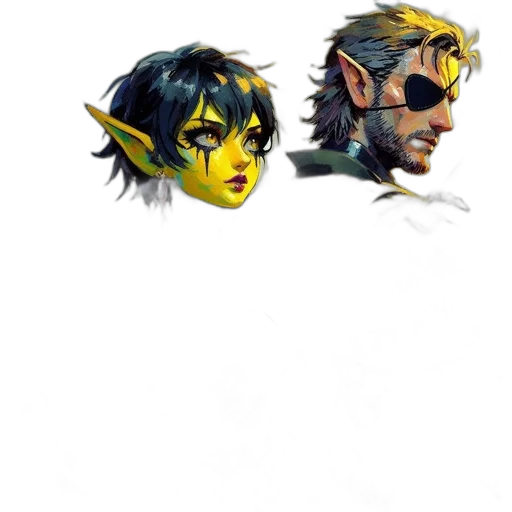 mask, comic book art, concept art, fantasy art, pixel art, golden, green, two transparent PNG cut-out