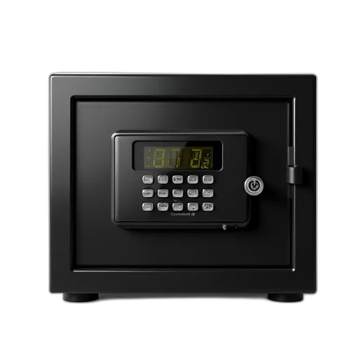 black, digital, safe, combination, lock, displayed, against, white transparent PNG cut-out