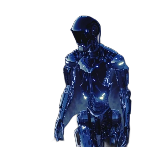 robot, jacket, 3d render, concept art, cyberpunk, vaporwave, outer space, blue transparent PNG cut-out