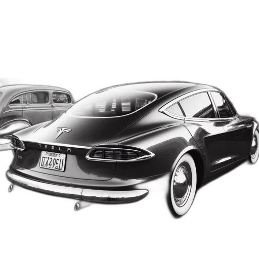 car, photorealistic, concept art, cartoon, pencil sketch, black, tesla, parked transparent PNG cut-out