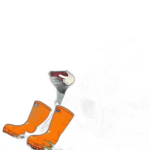 shoes, robot, staff, weapon, 3d render, concept art, photorealistic, snow transparent PNG cut-out