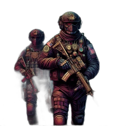 weapon, jacket, mask, staff, concept art, pixel art, comic book art, watercolor transparent PNG cut-out