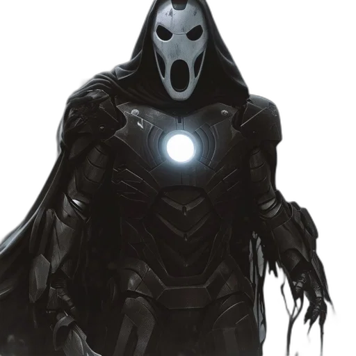mask, creature, comic book art, concept art, fantasy art, dark, character, black transparent PNG cut-out