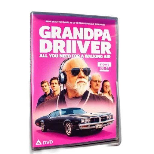car, dvd, cover, featuring, elderly, man, driving, while transparent PNG cut-out