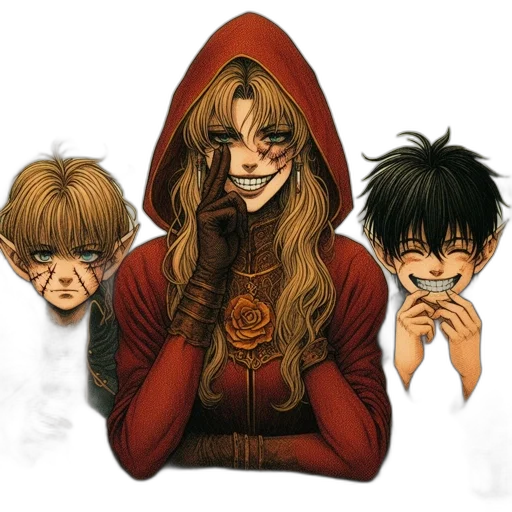 mask, face, comic book art, concept art, anime, fantasy art, red, three transparent PNG cut-out