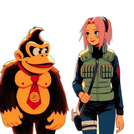 jacket, concept art, comic book art, pixel art, cartoon, two, characters, ape-like transparent PNG cut-out