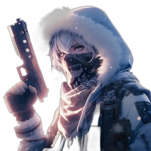weapon, jacket, face, mask, concept art, cyberpunk, comic book art, anime transparent PNG cut-out