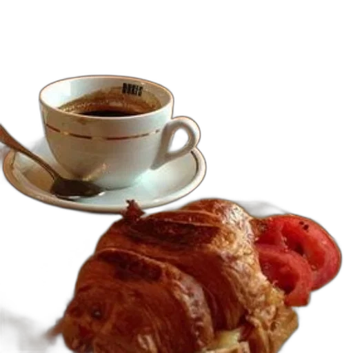 food, crown, photorealistic, 3d render, cup, coffee, croissant, sit transparent PNG cut-out