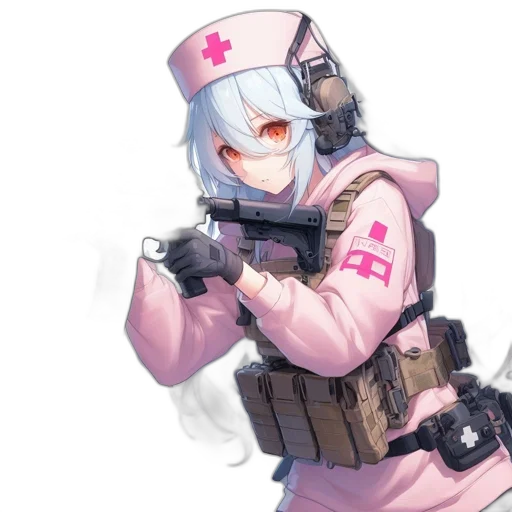 weapon, robot, jacket, staff, cyberpunk, anime, concept art, pixel art transparent PNG cut-out