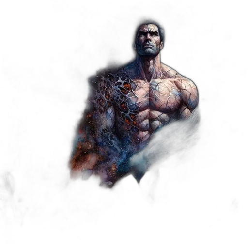 concept art, comic book art, fantasy art, cyberpunk, imposing, figure, fractured, muscular transparent PNG cut-out