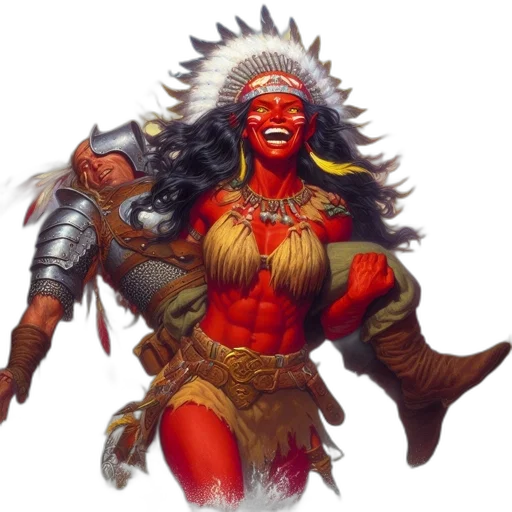 concept art, fantasy art, comic book art, pixel art, red, indigenous, woman, resplendent transparent PNG cut-out