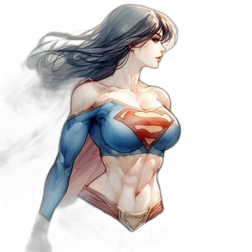 dress, comic book art, concept art, watercolor, fantasy art, contemplative, female, superhero transparent PNG cut-out