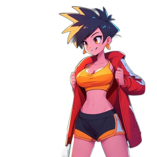 jacket, dress, staff, weapon, concept art, anime, pixel art, cartoon transparent PNG cut-out