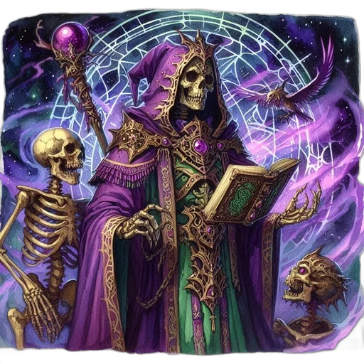 staff, fantasy art, concept art, dark, skeletal, figure, robes, wields transparent PNG cut-out