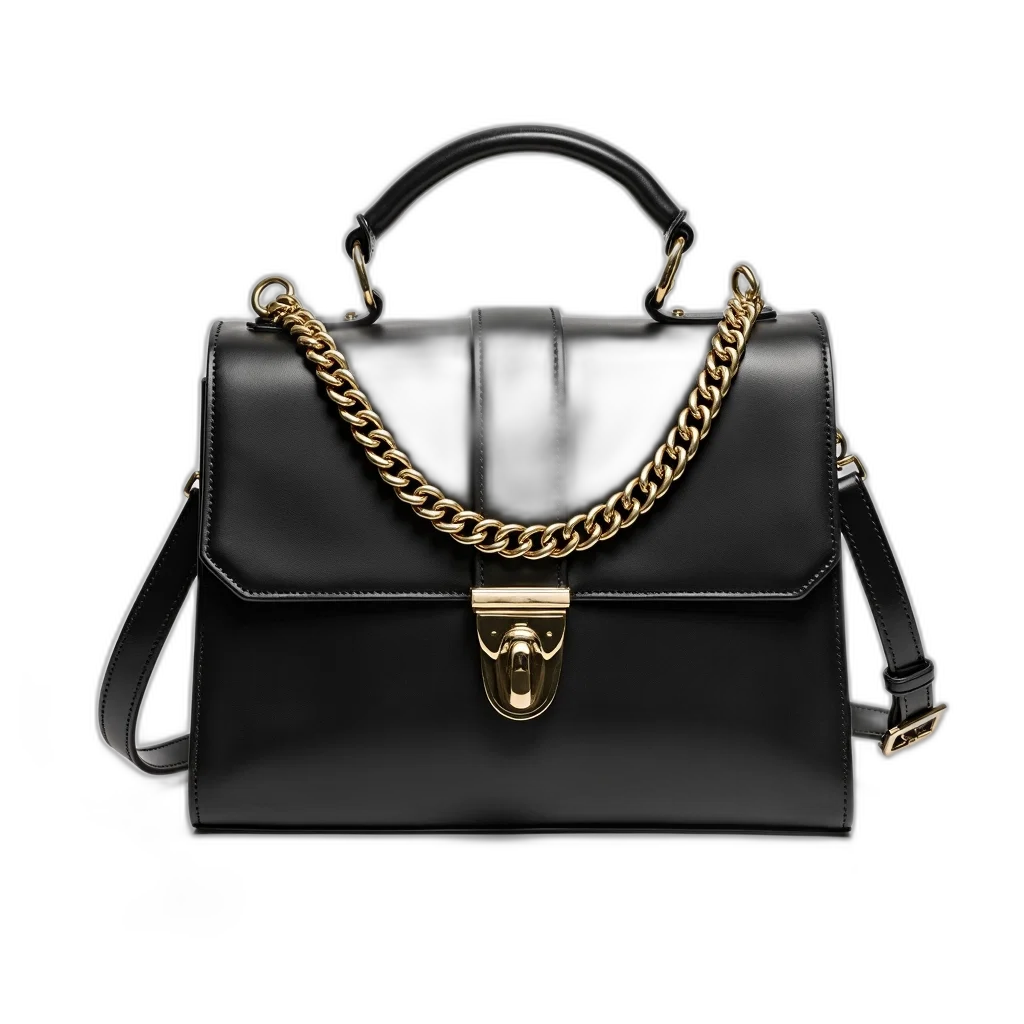jewelry, 3d render, photorealistic, dark, monochrome, black, leather, handbag transparent PNG cut-out