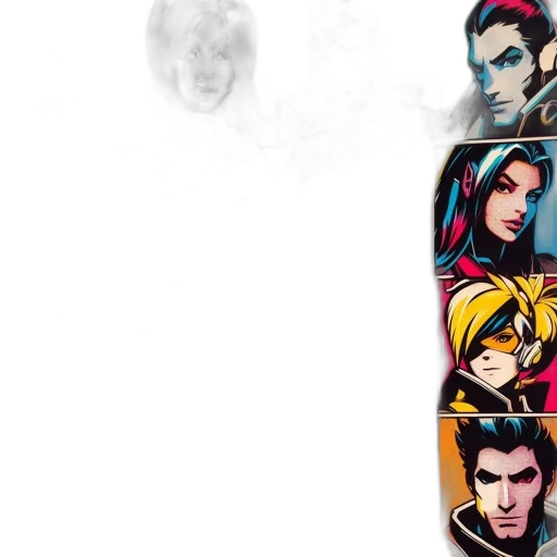dress, jacket, comic book art, concept art, fantasy art, colorful, dark, collage transparent PNG cut-out