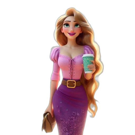 dress, 3d render, cartoon, animated, female, character, pink, purple transparent PNG cut-out