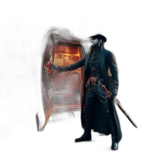 weapon, jacket, sword, car, concept art, fantasy art, comic book art, photorealistic transparent PNG cut-out
