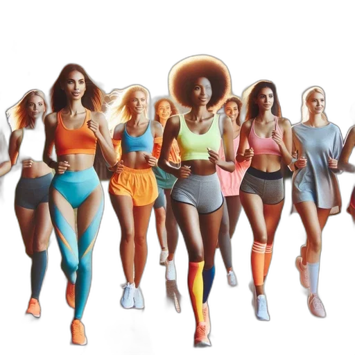 concept art, neon, colorful, pastel, earth tones, group, young, women transparent PNG cut-out