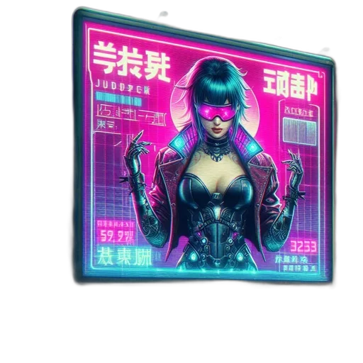 jacket, robot, weapon, cyberpunk, vaporwave, concept art, comic book art, neon lights transparent PNG cut-out