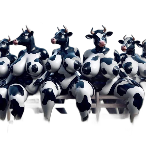 robot, concept art, 3d render, group, oversized, comically, styled, cow transparent PNG cut-out