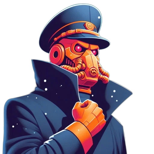 mask, robot, face, staff, concept art, cyberpunk, comic book art, pixel art transparent PNG cut-out