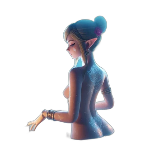 dress, robot, jewelry, staff, concept art, 3d render, fantasy art, watercolor transparent PNG cut-out