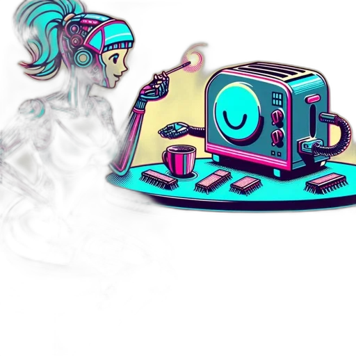 robot, mask, vaporwave, cyberpunk, concept art, 3d render, neon lights, neon transparent PNG cut-out