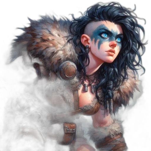 fantasy art, comic book art, concept art, watercolor, blue, intense, tribally, marked transparent PNG cut-out
