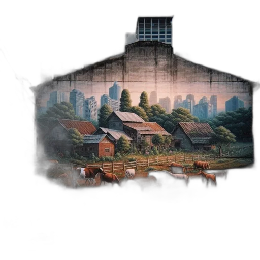 building, concept art, photorealistic, watercolor, fantasy art, fog, forest, city street transparent PNG cut-out