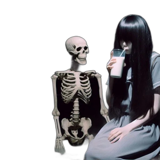 vaporwave, evening, scene, woman, gray, dress, sips, milk transparent PNG cut-out