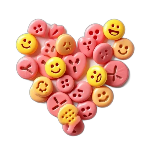 jewelry, food, pastel, colorful, bunch, smiley, face, buttons transparent PNG cut-out