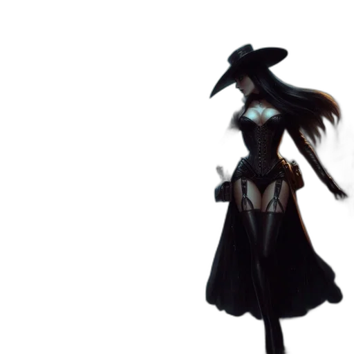 dress, hat, staff, mask, concept art, 3d render, fantasy art, anime transparent PNG cut-out