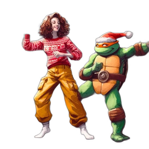concept art, pixel art, comic book art, fantasy art, inside, festive, home, dancing transparent PNG cut-out