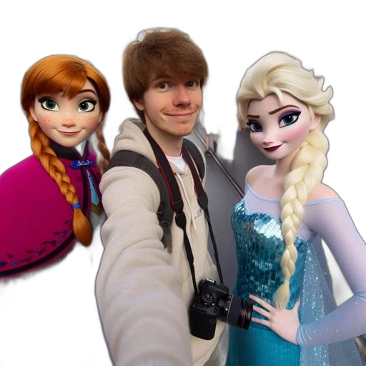 3d render, cartoon, young, man, poses, anna, elsa, frozen transparent PNG cut-out