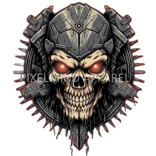 concept art, pixel art, comic book art, skull, depicted, futuristic, robotic, armor transparent PNG cut-out