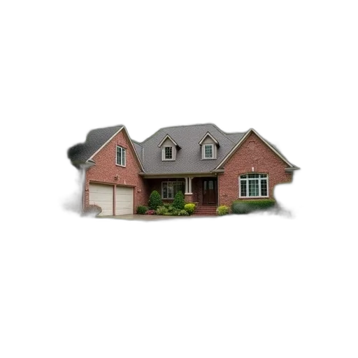 building, furniture, 3d render, photorealistic, concept art, earth tones, suburban, house transparent PNG cut-out