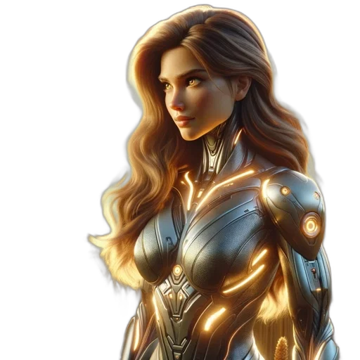 jewelry, concept art, fantasy art, comic book art, 3d render, golden, woman, futuristic transparent PNG cut-out
