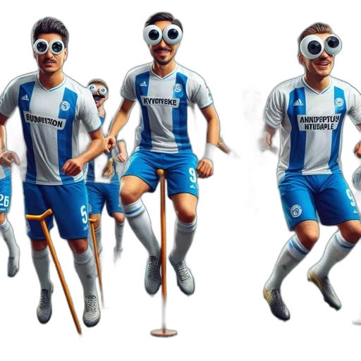 concept art, 3d render, soccer, players, wearing, googly, eyes, play transparent PNG cut-out