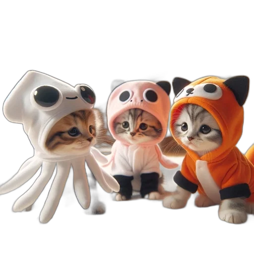 creature, animal, 3d render, concept art, three, kittens, adorned, playful transparent PNG cut-out
