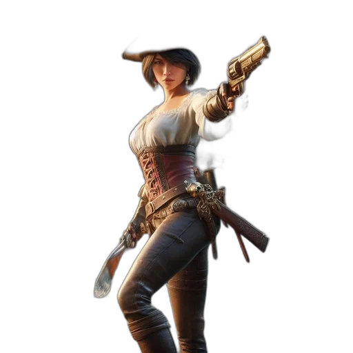 weapon, staff, hat, jacket, concept art, fantasy art, pixel art, 3d render transparent PNG cut-out