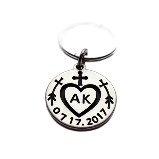 jewelry, silver, keychain, circular, design, featuring, heart, initials transparent PNG cut-out