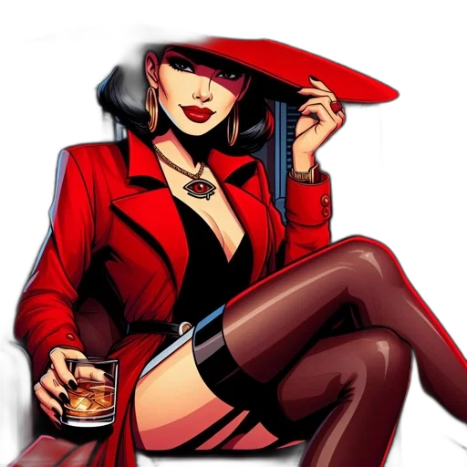 hat, jacket, comic book art, pixel art, cartoon, concept art, red, woman transparent PNG cut-out