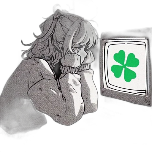 watercolor, vaporwave, concept art, cartoon, green, monochrome, close-up, portrait transparent PNG cut-out