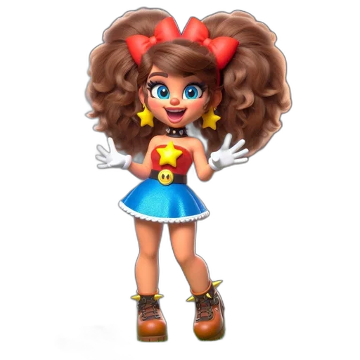 hair, dress, staff, crown, 3d render, cartoon, concept art, pixel art transparent PNG cut-out
