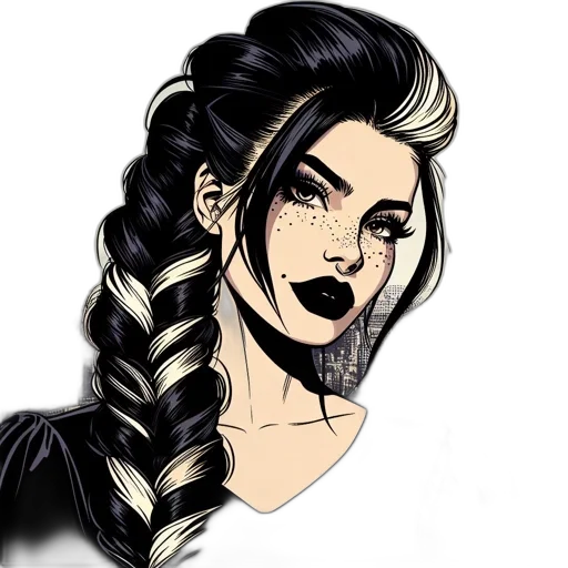 hair, face, comic book art, cartoon, fantasy art, concept art, dark, monochrome transparent PNG cut-out