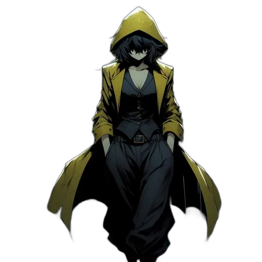 jacket, mask, staff, hat, concept art, comic book art, anime, pixel art transparent PNG cut-out