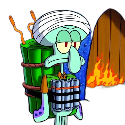 jacket, robot, hat, staff, concept art, fire, image, squidward transparent PNG cut-out